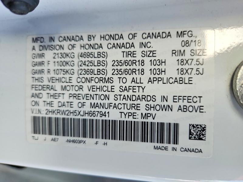 70481956 :رقم المزاد ، 2HKRW2H5XJH667941 vin ، 2018 Honda Cr-v مزاد بيع