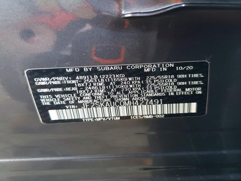 Aukcja sprzedaży 2021 Subaru Forester, vin: JF2SKAUC0MH427491, numer aukcji: 67674686