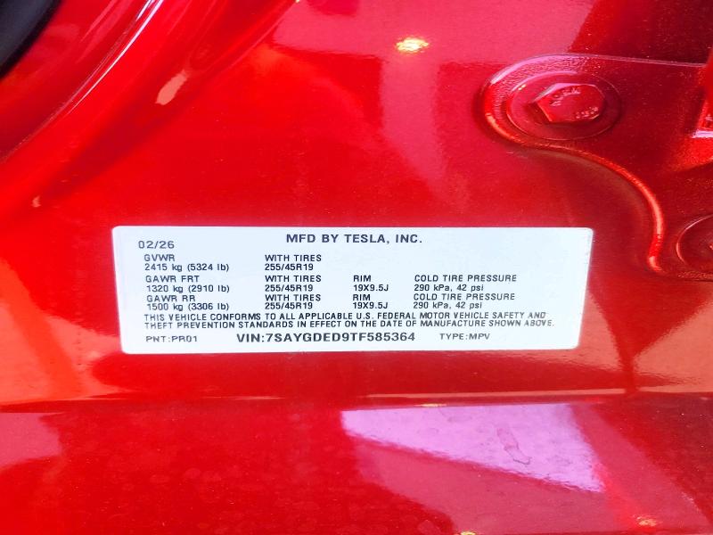 Aukcja sprzedaży 2026 Tesla Model Y, vin: 7SAYGDED9TF585364, numer aukcji: 67300796