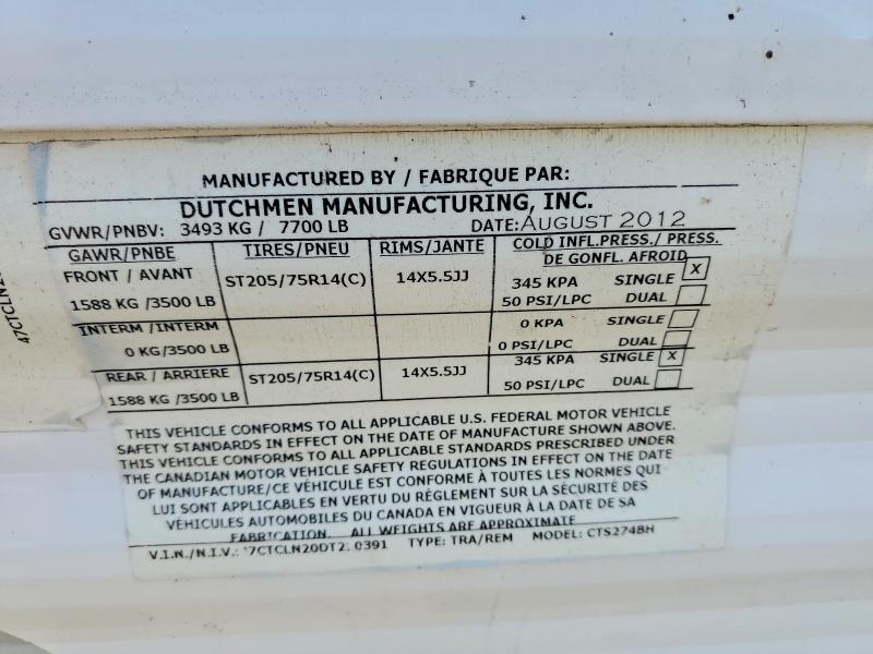 Продажа на аукционе авто 2013 Dutchmen Dutchman Travel Trai, vin: 47CTCLN20DT210391, номер лота: 68741696