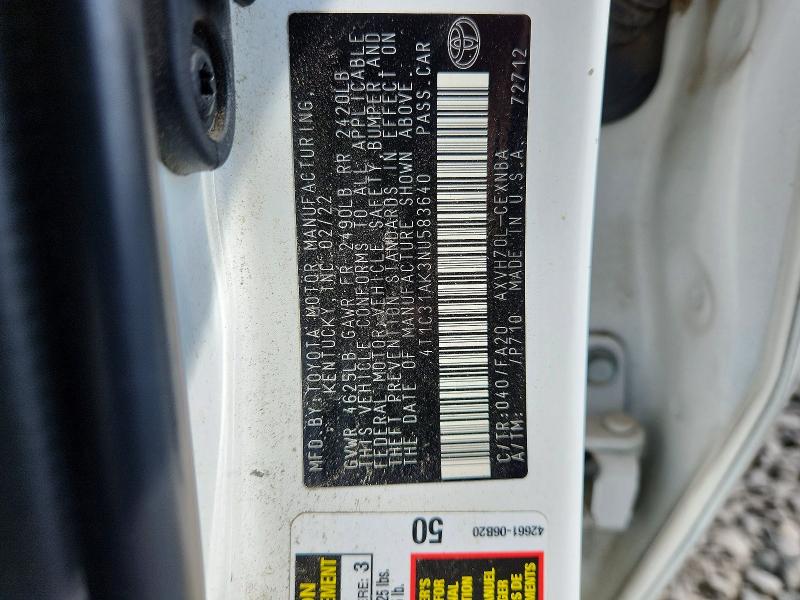 66988976 :رقم المزاد ، 4T1C31AK3NU583640 vin ، 2022 Toyota Camry مزاد بيع
