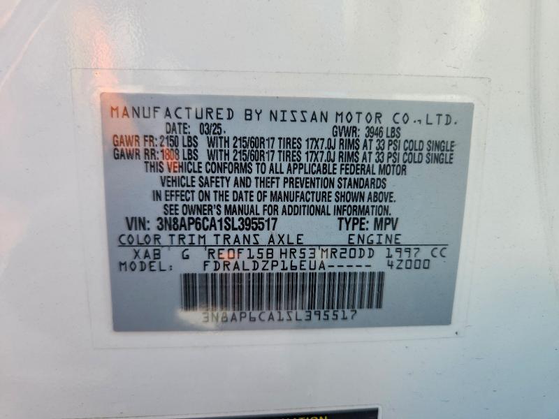 2025 Nissan Kicks მანქანა იყიდება აუქციონზე, vin: 3N8AP6CA1SL395517, აუქციონის ნომერი: 69735636