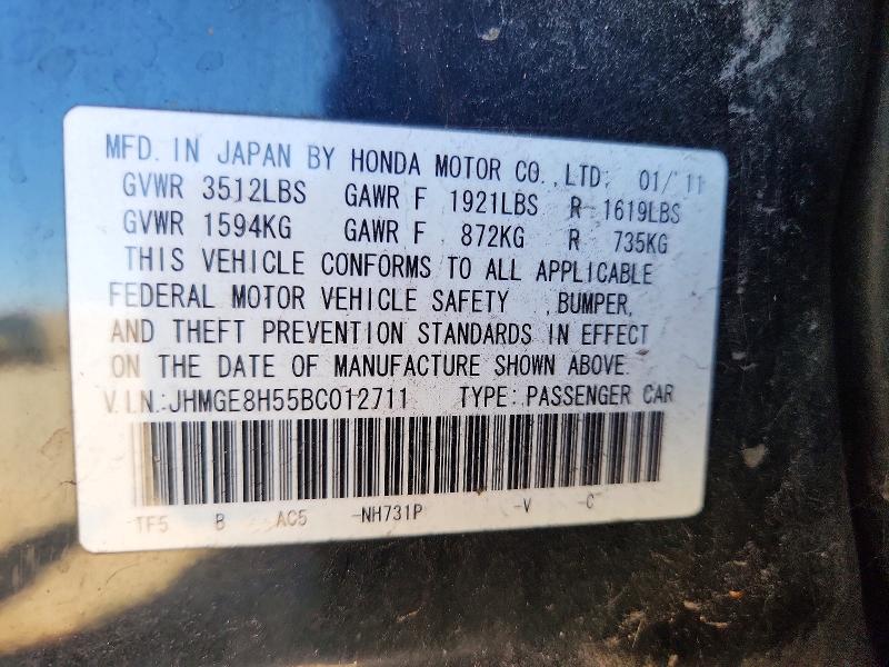 Aukcja sprzedaży 2011 Honda Fit, vin: JHMGE8H55BC012711, numer aukcji: 70858246