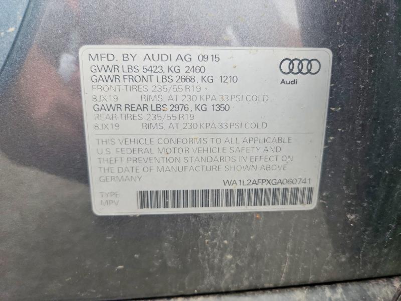 2016 Audi Q5 მანქანა იყიდება აუქციონზე, vin: WA1L2AFPXGA060741, აუქციონის ნომერი: 68972616