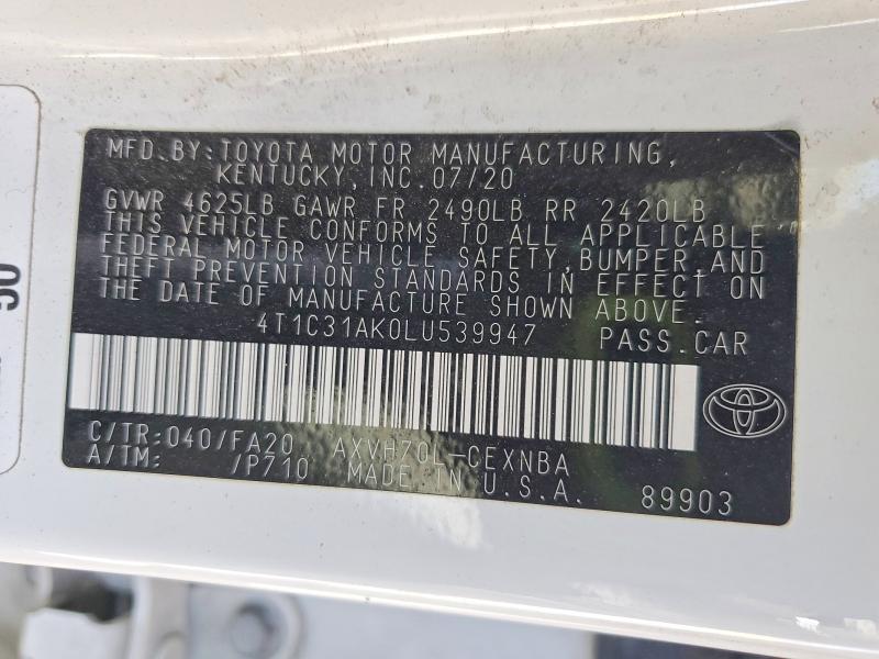 69462716 :رقم المزاد ، 4T1C31AK0LU539947 vin ، 2020 Toyota Camry مزاد بيع
