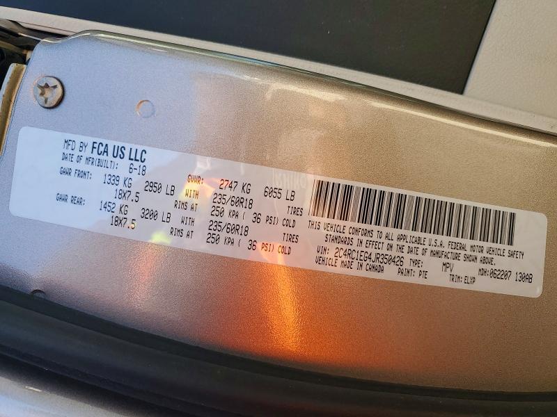 Продаж на аукціоні авто 2018 Chrysler Pacifica, vin: 2C4RC1EG4JR350426, номер лоту: 67720306