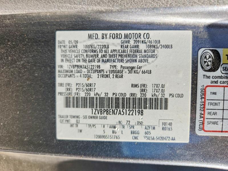68785226 :رقم المزاد ، 1ZVBP8EN7A5122198 vin ، 2010 Ford Mustang مزاد بيع