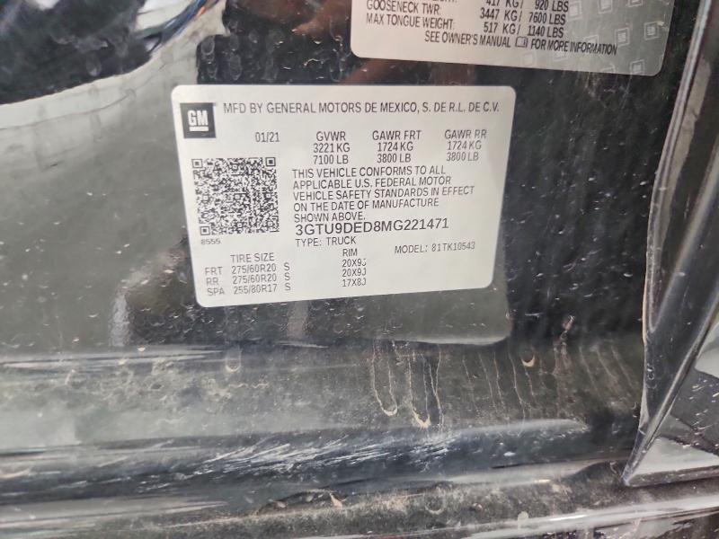 Aukcja sprzedaży 2021 Gmc Sierra, vin: 3GTU9DED8MG221471, numer aukcji: 67598416
