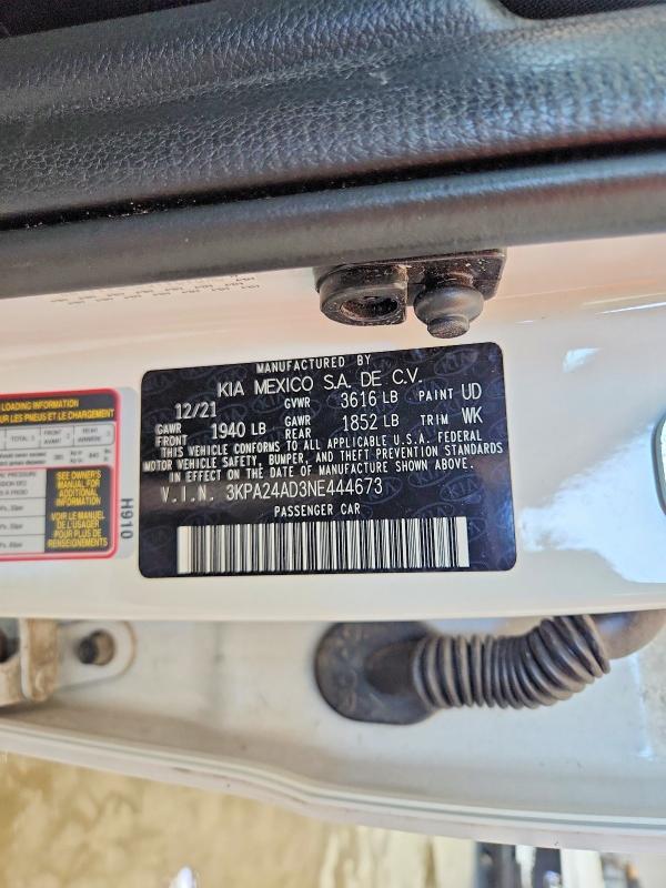 67794326 :رقم المزاد ، 3KPA24AD3NE444673 vin ، 2022 Kia Rio مزاد بيع