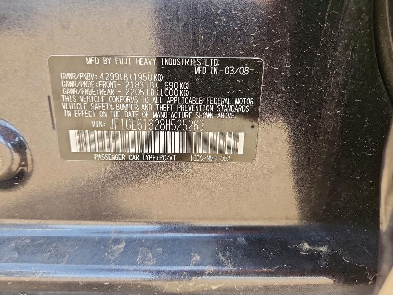 2008 Subaru Impreza მანქანა იყიდება აუქციონზე, vin: JF1GE61628H525263, აუქციონის ნომერი: 69189886