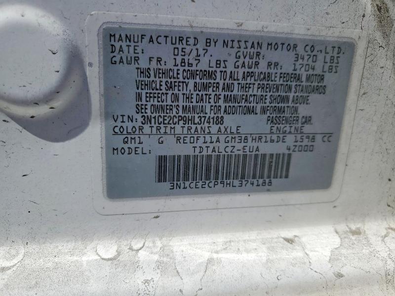 69929056 :رقم المزاد ، 3N1CE2CP9HL374188 vin ، 2017 Nissan Versa Note مزاد بيع