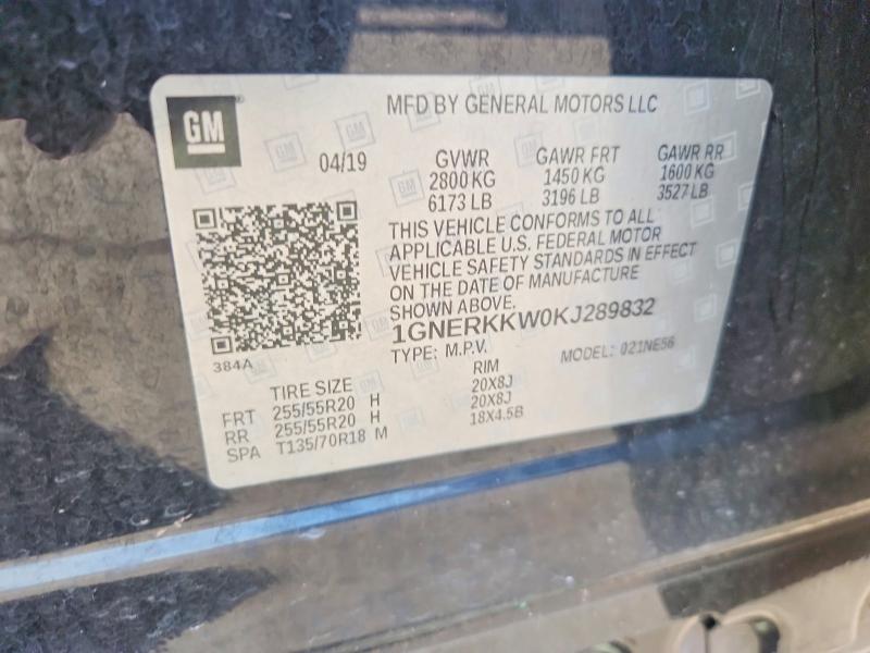 Aukcja sprzedaży 2019 Chevrolet Traverse, vin: 1GNERKKW0KJ289832, numer aukcji: 68379436