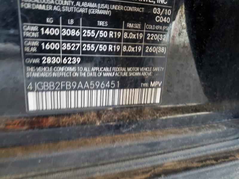 68098156 :رقم المزاد ، 4JGBB2FB9AA596451 vin ، 2010 Mercedes-benz Ml مزاد بيع