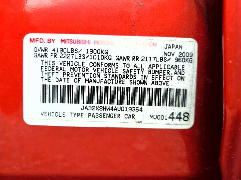 70362106 :رقم المزاد ، JA32X8HW4AU019364 vin ، 2010 Mitsubishi Lancer مزاد بيع