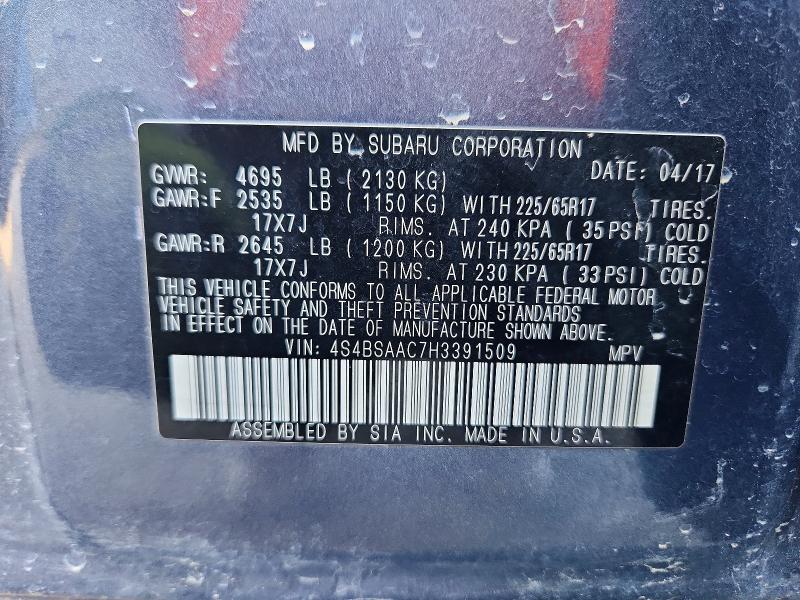 Aukcja sprzedaży 2017 Subaru Outback, vin: 4S4BSAAC7H3391509, numer aukcji: 70258526
