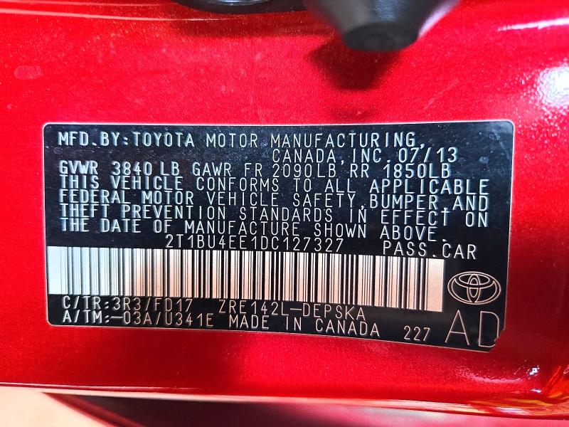 2013 Toyota Corolla მანქანა იყიდება აუქციონზე, vin: 2T1BU4EE1DC127327, აუქციონის ნომერი: 71086216