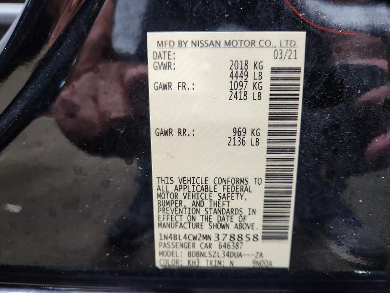 2021 Nissan Altima მანქანა იყიდება აუქციონზე, vin: 1N4BL4CW2MN378858, აუქციონის ნომერი: 66964876