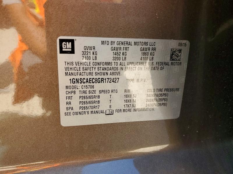 Продажа на аукционе авто 2016 Chevrolet Tahoe, vin: 1GNSCAEC8GR172427, номер лота: 68991286