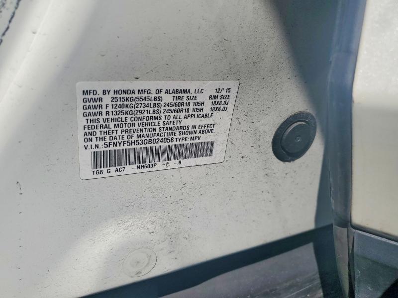 Продаж на аукціоні авто 2016 Honda Pilot, vin: 5FNYF5H53GB024058, номер лоту: 68631926