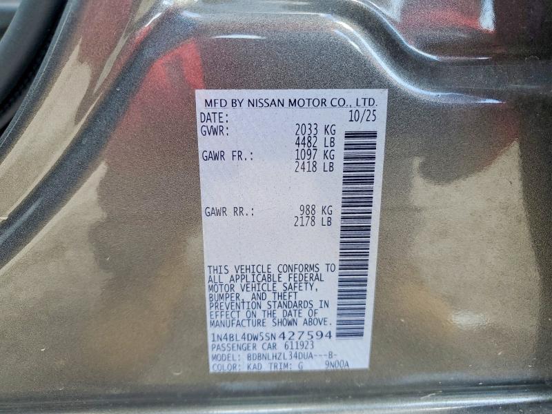 2025 Nissan Altima მანქანა იყიდება აუქციონზე, vin: 1N4BL4DW5SN427594, აუქციონის ნომერი: 69303606