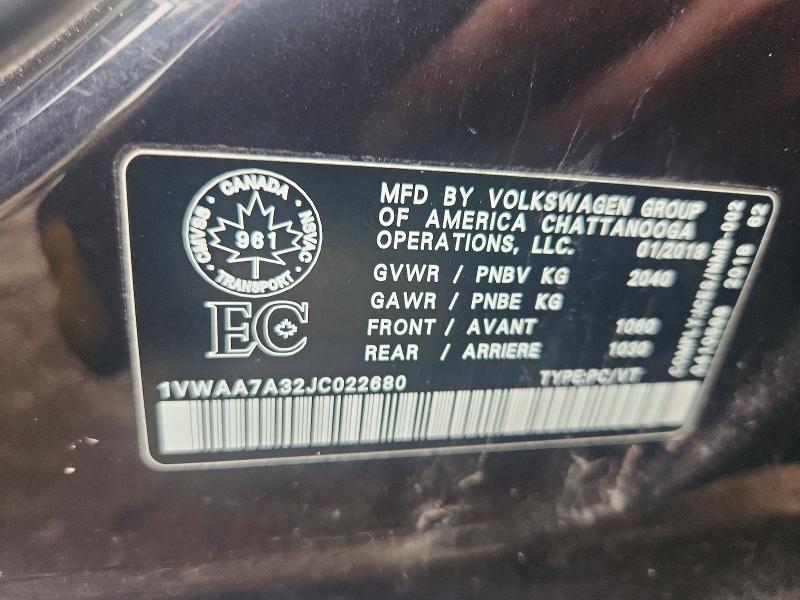 Продаж на аукціоні авто 2018 Volkswagen Passat, vin: 1VWAA7A32JC022680, номер лоту: 66172986