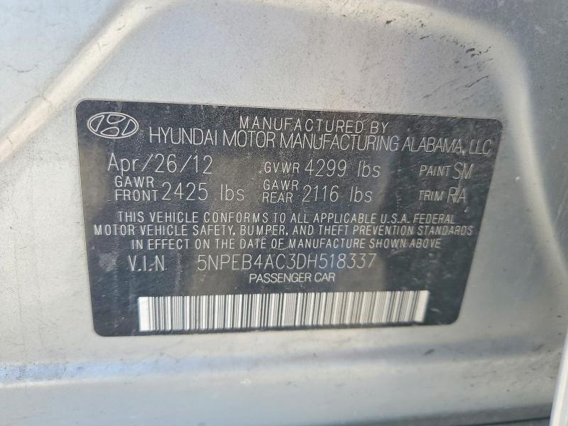 Aukcja sprzedaży 2013 Hyundai Sonata, vin: 5NPEB4AC3DH518337, numer aukcji: 70461156