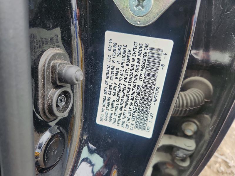 69580056 :رقم المزاد ، 19XFB2F52FE236958 vin ، 2015 Honda Civic مزاد بيع