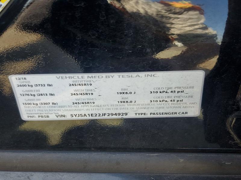 2018 Tesla Model S მანქანა იყიდება აუქციონზე, vin: 5YJSA1E22JF294929, აუქციონის ნომერი: 68946186