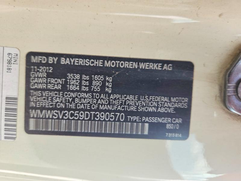 Aukcja sprzedaży 2013 Mini Cooper, vin: WMWSV3C59DT390570, numer aukcji: 70091176