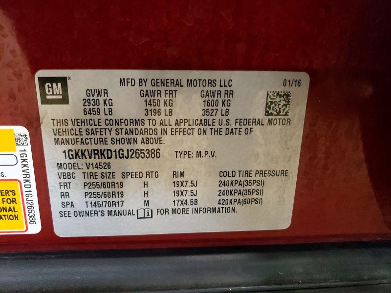 Aukcja sprzedaży 2016 Gmc Acadia, vin: 1GKKVRKD1GJ265386, numer aukcji: 69394826