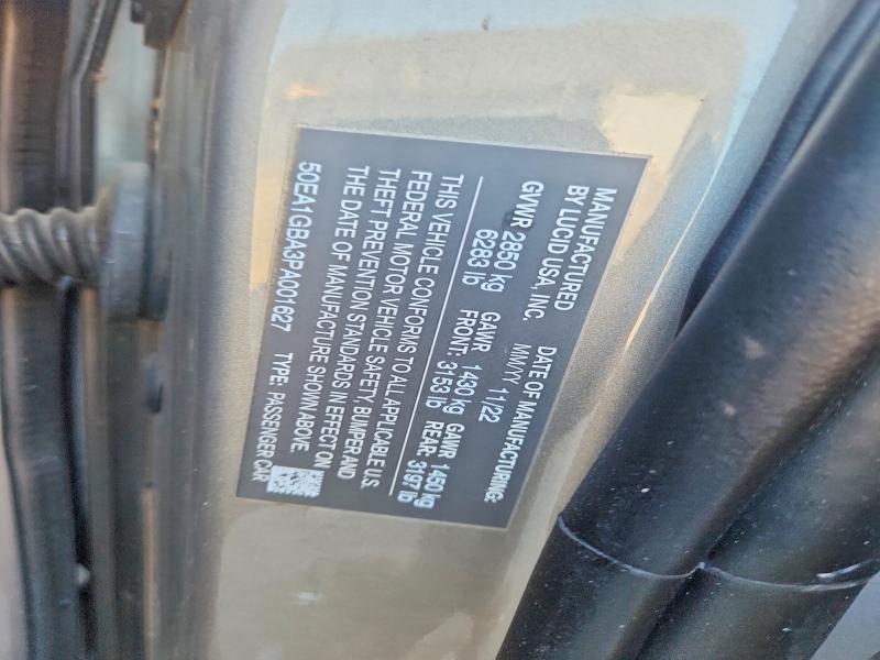 70704916 :رقم المزاد ، 50EA1GBA3PA001627 vin ، 2023 Lucid Motors Air مزاد بيع