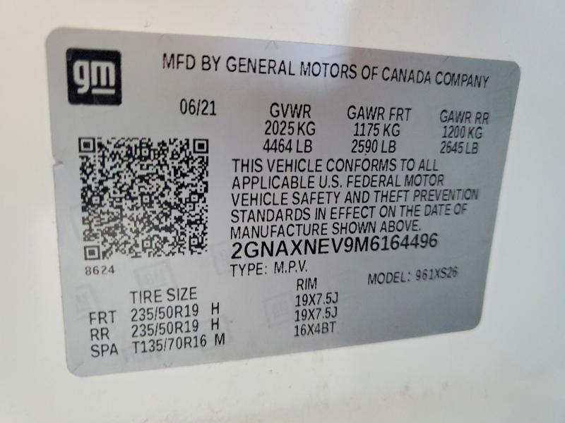 69949956 :رقم المزاد ، 2GNAXNEV9M6164496 vin ، 2021 Chevrolet Equinox مزاد بيع