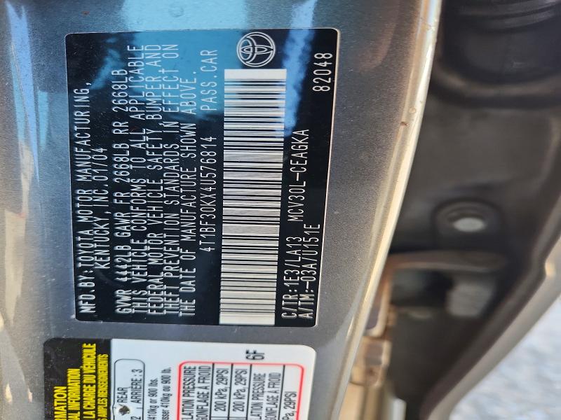 68899716 :رقم المزاد ، 4T1BF30KX4U576814 vin ، 2004 Toyota Camry مزاد بيع