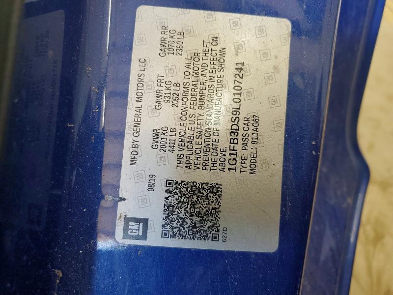 Aukcja sprzedaży 2020 Chevrolet Camaro, vin: 1G1FB3DS9L0107241, numer aukcji: 69792206