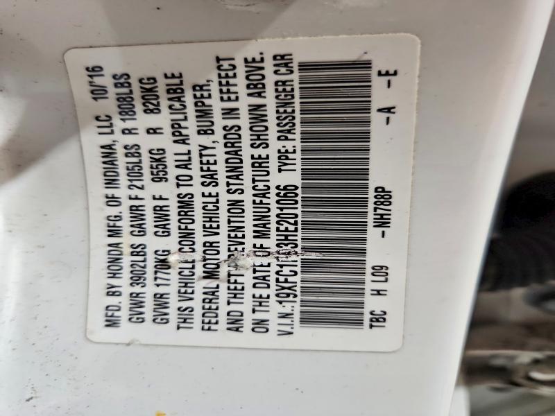 2017 Honda Civic მანქანა იყიდება აუქციონზე, vin: 19XFC1F93HE201066, აუქციონის ნომერი: 69824856