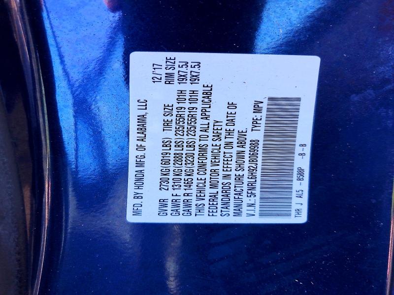 70714556 :رقم المزاد ، 5FNRL6H92JB069988 vin ، 2018 Honda Odyssey مزاد بيع