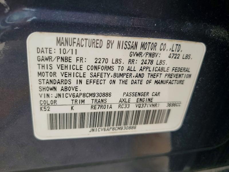 Продаж на аукціоні авто 2012 Infiniti G37 Sedan, vin: JN1CV6AP8CM930886, номер лоту: 71177456