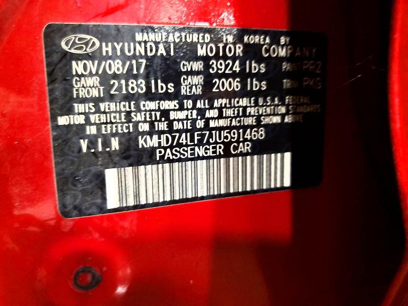 Aukcja sprzedaży 2018 Hyundai Elantra, vin: KMHD74LF7JU591468, numer aukcji: 69937946
