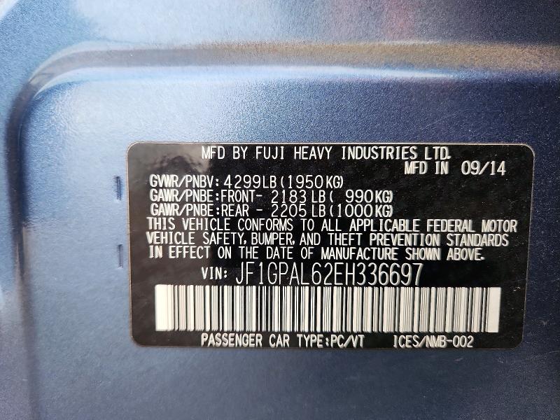 Продажа на аукционе авто 2014 Subaru Impreza, vin: JF1GPAL62EH336697, номер лота: 68699676
