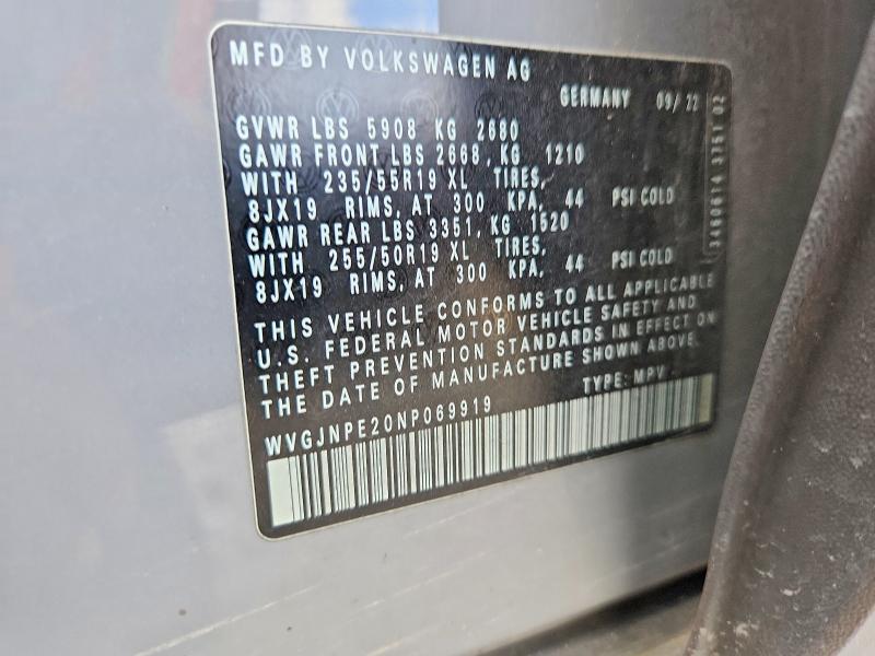 Продаж на аукціоні авто 2022 Volkswagen Id.4, vin: WVGJNPE20NP069919, номер лоту: 69179926
