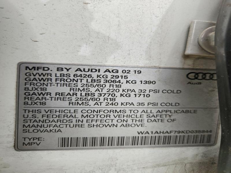 Продажа на аукционе авто 2019 Audi Q7, vin: WA1AHAF79KD035844, номер лота: 69648396