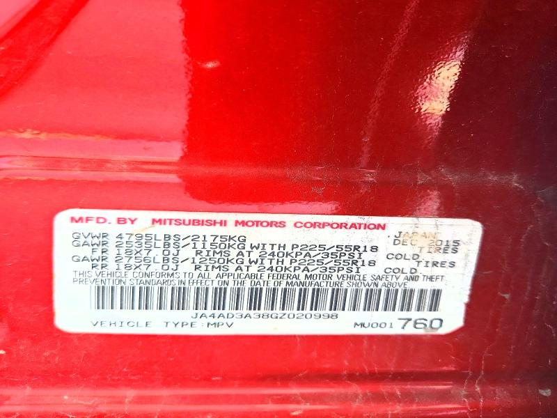 71108786 :رقم المزاد ، JA4AD3A38GZ020998 vin ، 2016 Mitsubishi Outlander مزاد بيع