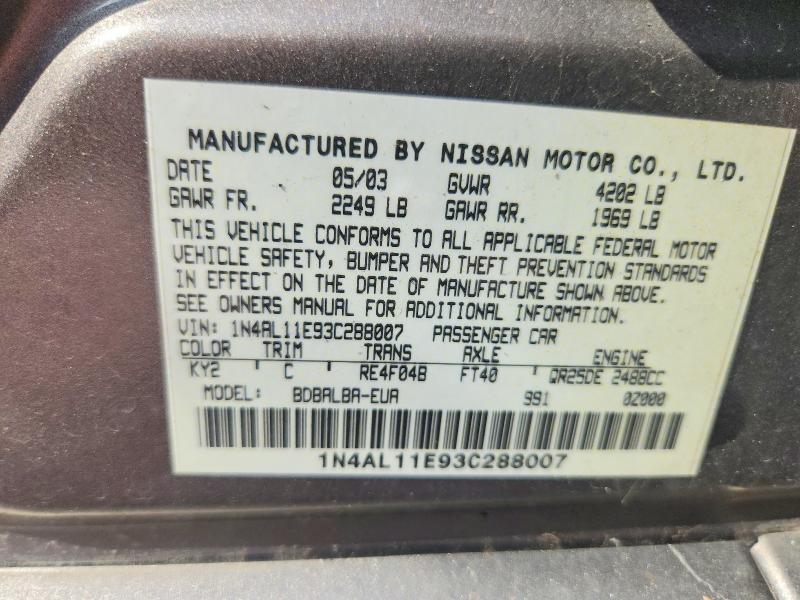 Продаж на аукціоні авто 2003 Nissan Altima, vin: 1N4AL11E93C288007, номер лоту: 69152486