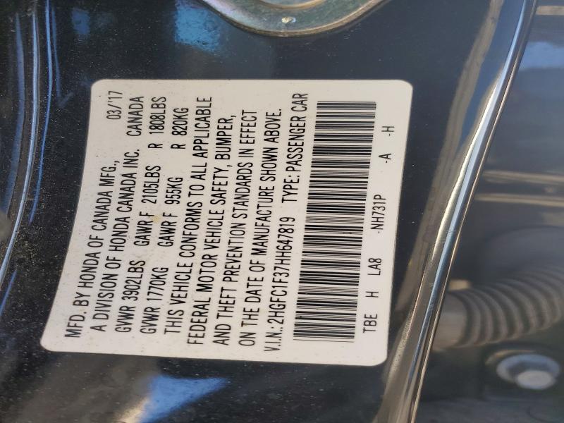 Aukcja sprzedaży 2017 Honda Civic, vin: 2HGFC1F37HH647819, numer aukcji: 69988816