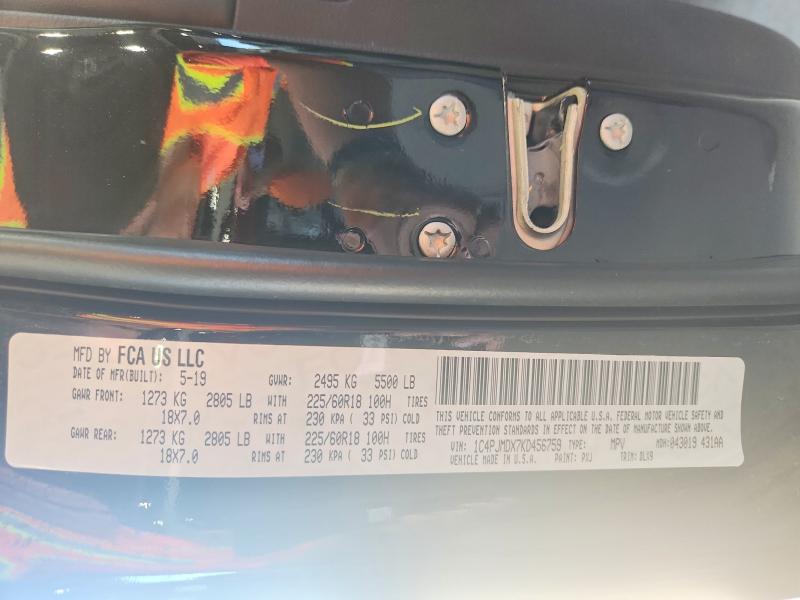 Продаж на аукціоні авто 2019 Jeep Cherokee, vin: 1C4PJMDX7KD456759, номер лоту: 68173826