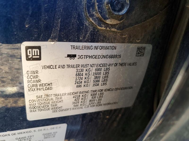 68076266 :رقم المزاد ، 3GTPHGED3NG688915 vin ، 2022 Gmc Sierra مزاد بيع