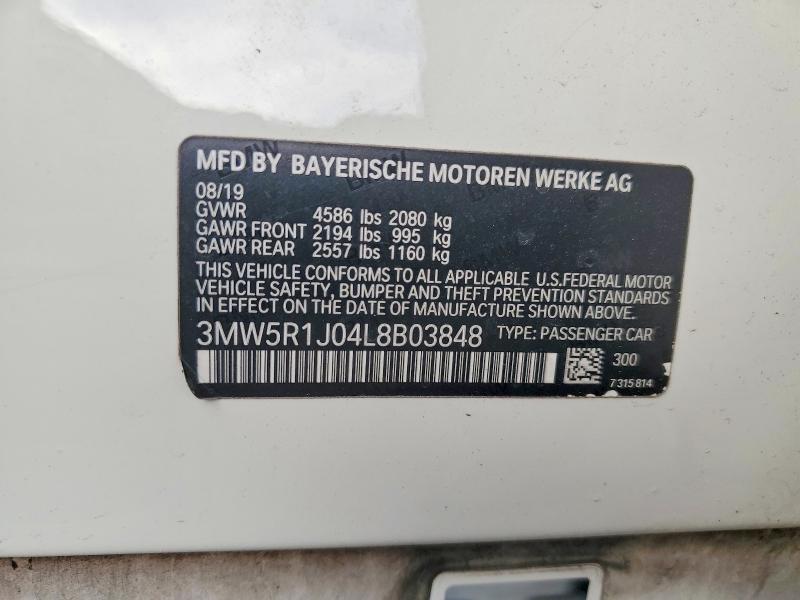 2020 Bmw 330i მანქანა იყიდება აუქციონზე, vin: 3MW5R1J04L8B03848, აუქციონის ნომერი: 67317506