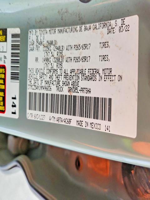 69983556 :رقم المزاد ، 3TMCZ5AN1NM496036 vin ، 2022 Toyota Tacoma مزاد بيع