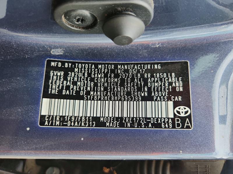 Продаж на аукціоні авто 2017 Toyota Corolla, vin: 5YFBPRHE8HP695399, номер лоту: 68060226