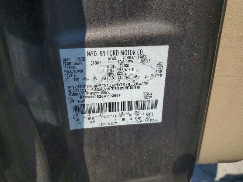68021626 :رقم المزاد ، 1FTPW12526KB92997 vin ، 2006 Ford F150 مزاد بيع